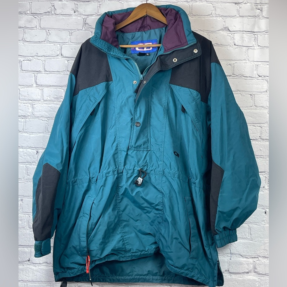 Vintage CB‎ Sports Anorak Jacket Teal Black Colorblock Pullover Men’s XL